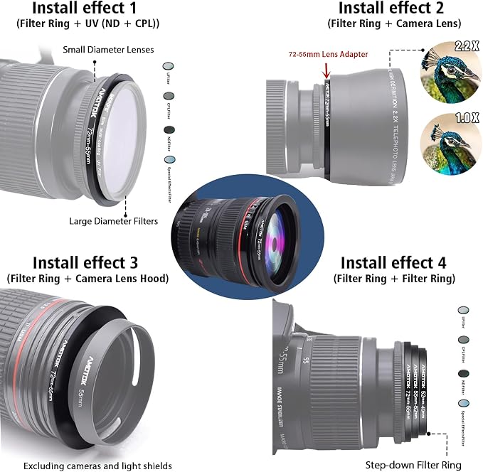 72mm Lens to 55mm Camera Lens Adapter, 72mm-55mm Filter Step-Down Ring - Image 6