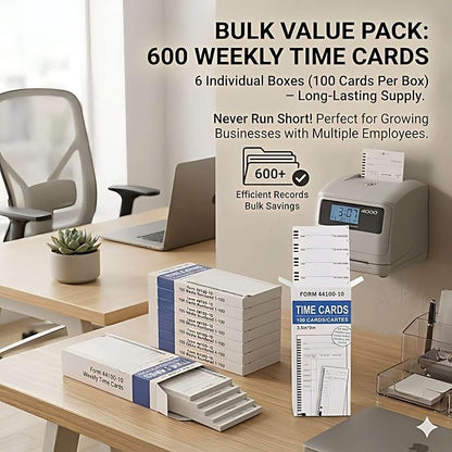 44100-10 Employee Time Cards, 6 Boxes of 100, Includes 1 Compatible 5000R Ribbon - Image 3