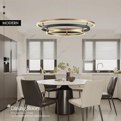 3 Ring LED Chandelier Black Gold Round Chandeliers Light Fixture 31in Dimmable - Image 9