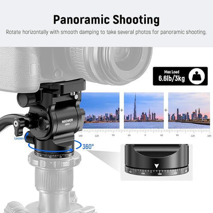 NEEWER Tripod Fluid Head with Quick Release Plate & Handle, Metal Pan Tilt - Image 2