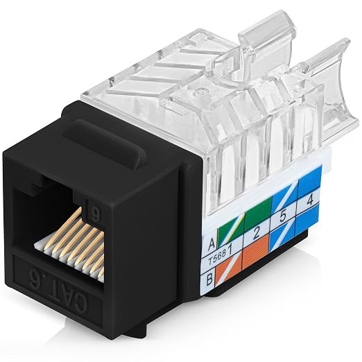 Everest 45° Angled RJ45 Cat6 Keystone Jacks 10-Pack in Black by EverestMediaSolutions
