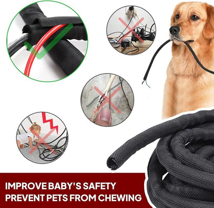 Black Braided Cable Management Sleeves Wire Loom Tubing Cord Protector - Image 6