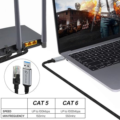 USB to Ethernet Cable 6.6 FT, USB 3.0 A to RJ45 Male Nylon Adapters, Gigabit - Image 5