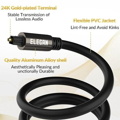 Elecan Optical Audio Cable 10 Ft/2 Pack Digital Audio Toslink Cable Cord-Fiber - Image 3