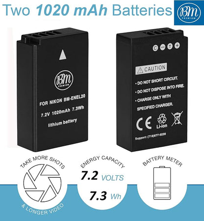 BM Premium Pack of 2 ENEL20, EN-EL20a Batteries and USB Dual Battery Charger - Image 3