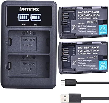 Batmax 2Pcs 2650mAh LP-E6 LP-E6N Battery + LED Dual Charger by Batmax