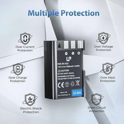 LP EN-EL9 EN EL9a Battery, 2000mAh Replacement Battery Compatible - Image 3