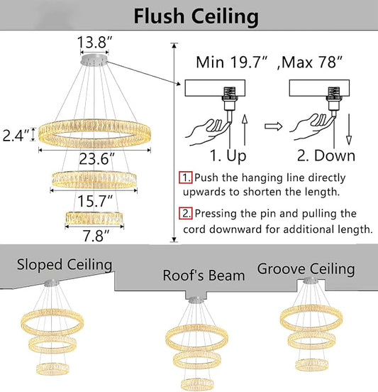 HAIXIANG Modern Glam Chandelier Crystal LED Remote Rings Chandelier Adjustable - Image 2