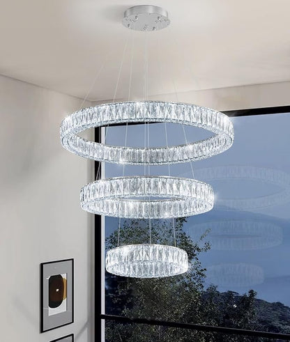 HAIXIANG Modern Glam Chandelier Crystal LED Remote Rings Chandelier Adjustable - Image 4