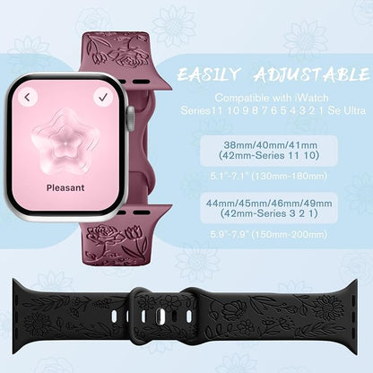 SNBLK 6 Pack Floral Engraved Bands Compatible - Image 9