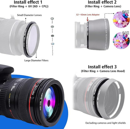 52mm Lens to 43mm Camera Lens Adapter, 52mm-43mm Filter Step-Down Ring - Image 5