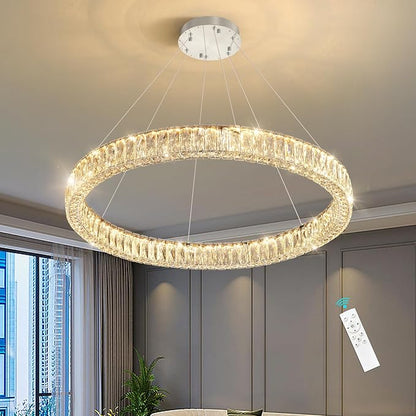 HAIXIANG Modern Crystal Chandelier Dimmable LED Ring Pendant Chandeliers Light - Image 8
