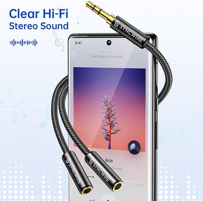 Syncwire Headphone Splitter, Nylon-Braided Extension Cable Audio Stereo Y - Image 2