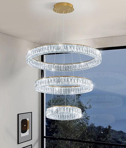 HAIXIANG Modern Glam Chandelier Crystal LED Remote Rings Chandelier Adjustable - Image 4