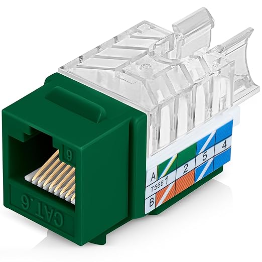 Everest 45° Angled RJ45 Cat6 Keystone Jacks 50-Pack in Green by EverestMediaSolutions