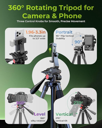 CAMBOFOTO 72" Camera Tripod, Professional Aluminum Tripod Stand - Image 5