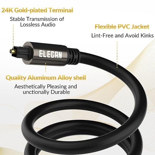 Elecan Optical Audio Cable 30 Ft Digital Audio Toslink Cable Cord-Fiber - Image 3