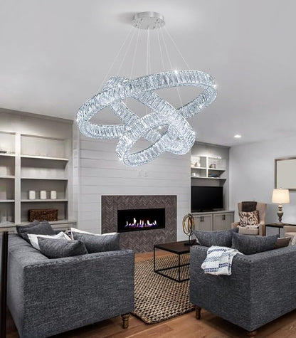 HAIXIANG Modern Glam Chandelier Crystal LED Remote Rings Chandelier Adjustable - Image 6