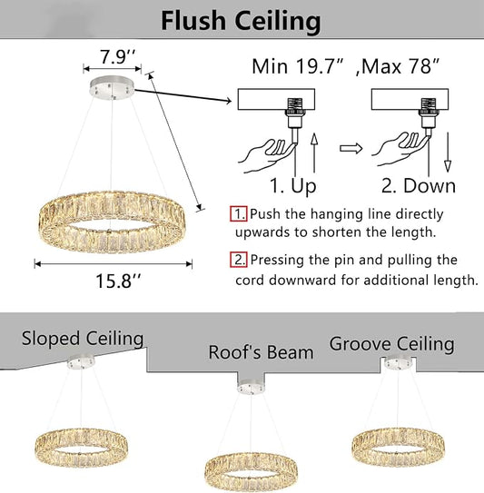 HAIXIANG Modern Crystal Chandelier Dimmable LED 16 Inch Ring Pendant Lights - Image 2