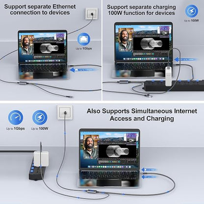 USB C to Ethernet Cable with Charging 15 Feet, USB-C Male 100W PD & Gigabit LAN - Image 4