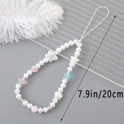 Beaded Phone Charm Lanyard Strap Girly Style Fixed Beads Pearl Lanyards - Image 5