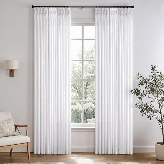 Memory Trained Pinch Pleated Curtains 105 Inches Long, Viral Linen Pinch Pleat by ANRODUO
