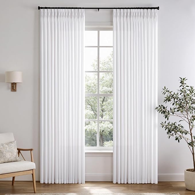 Memory Trained Pinch Pleated Curtains 108 Inches Long, Viral Linen Pinch Pleat by ANRODUO