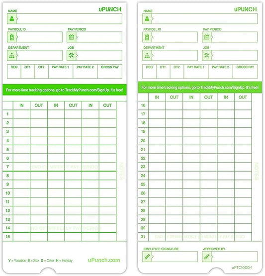 100 uPunch Time Cards for HN3000 - Image 2