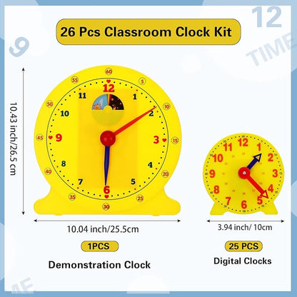 Lenwen 26 Pcs Classroom Clock Kit 24 Hours Learn to Tell Time Teaching Clock Toy - Image 2