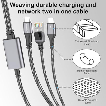 USB C to Ethernet Cable with Charging 15 Feet, USB-C Male 100W PD & Gigabit LAN - Image 6