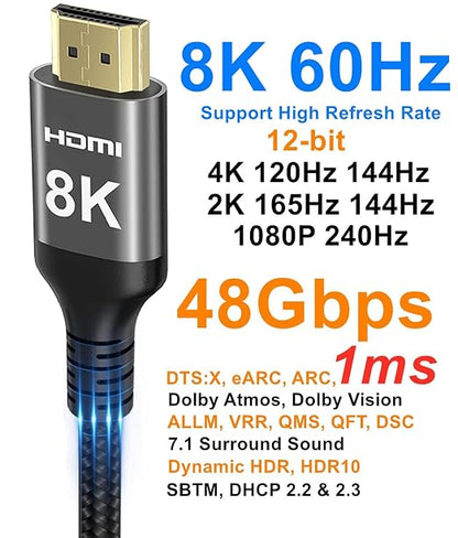 8K HDMI Cable 48Gbps 50 FT, Nylon Braided High Speed HDMI® Cable 4k 120Hz 2k - Image 2