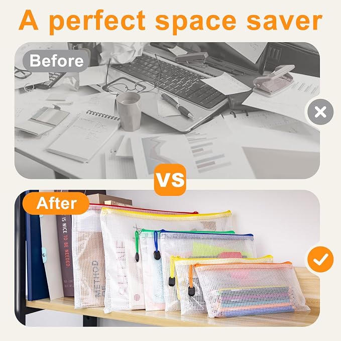 64Pack Mesh Zipper Pouch Bags, Waterproof A4 Letter Size Document Zipper Pouches - Image 3
