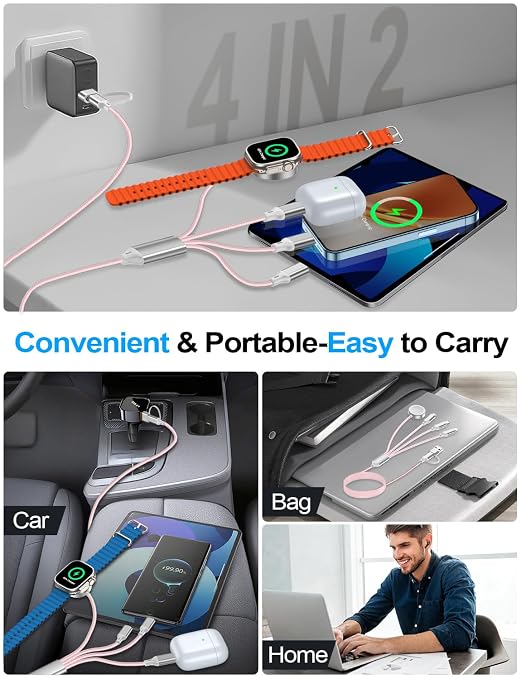 4-in-2 Charging Cable for Apple Watch Charger/Samsung/iPhone Charger, - Image 4