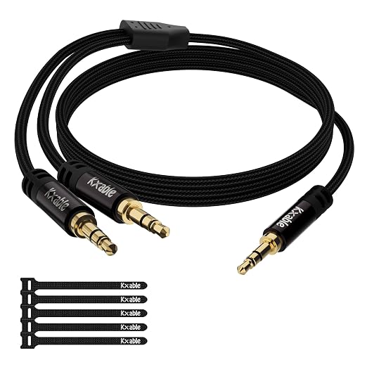 1/8 Inch TRS Stereo Y Splitter Cable 2FT, 3.5mm Male to 2-Male Y-Splitter by Kxable
