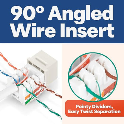 Everest 90° Angled RJ45 Cat6 Keystone Jacks 10-Pack in Light Almond - Image 3
