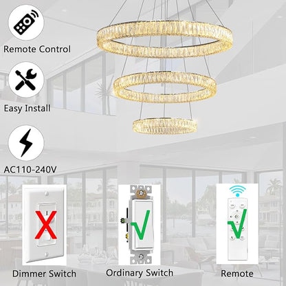 HAIXIANG Modern Glam Chandelier Crystal LED Remote Rings Chandelier Adjustable - Image 9