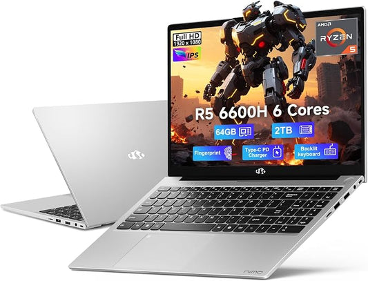 NIMO 15.6" IPS FHD-Gaming-Laptop, AMD Ryzen 5 6600H 6-Cores 660M GPU 64GB DDR5 by Nimo