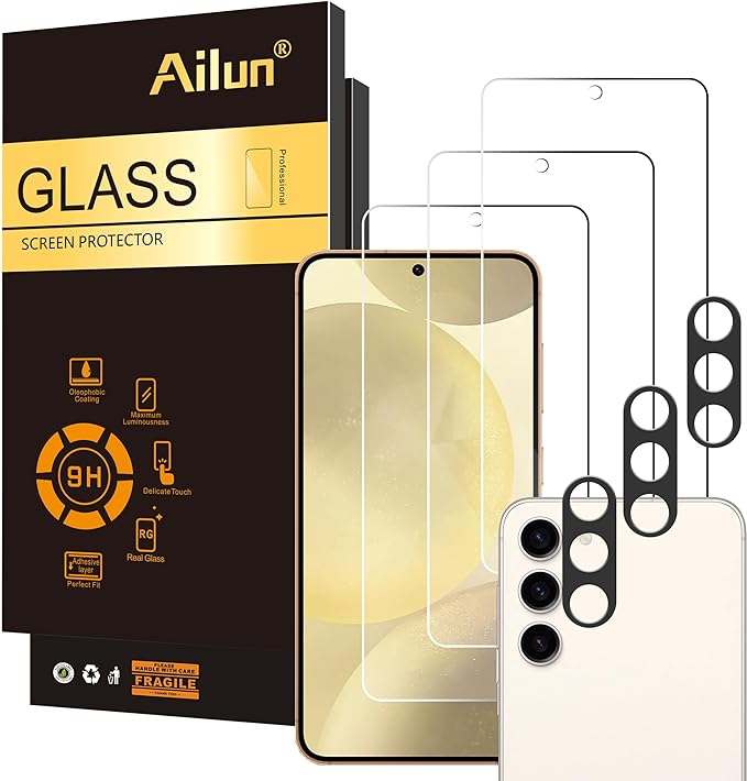 Ailun Screen Protector for Galaxy S24 3 Pack + 3 Pack Camera Lens Tempered by Ailun