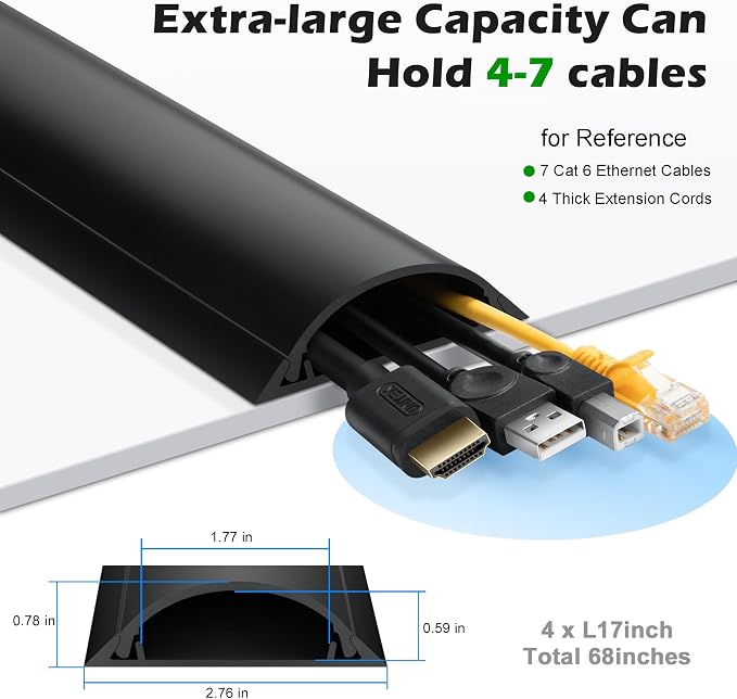 Cord Cover Floor 68in, Large Capacity Floor Cable Cover, Hard PVC Cord Hider - Image 2