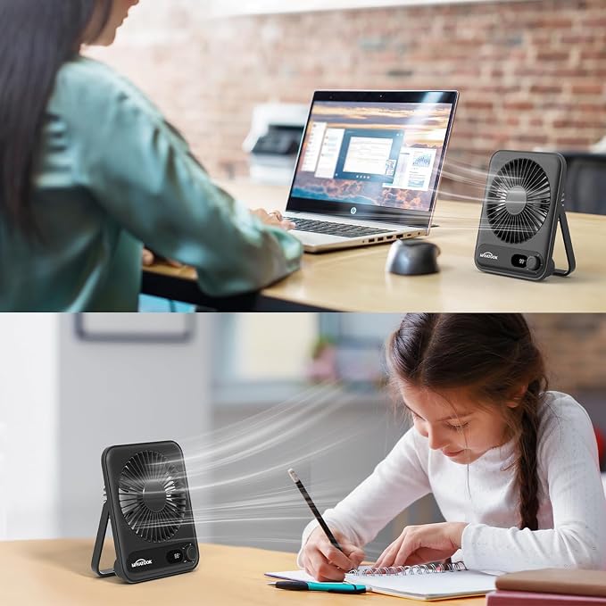 WHATOOK Small Desk Fan Personal Fans: 2000mah 10 Hours Battery Office Quiet - Image 2