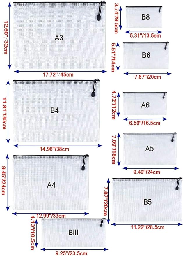 Oaimyy-B5 Plastic Mesh Zipper Pouch Document Folders Bag & Zip File Folders - Image 3