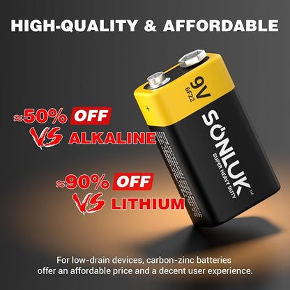 9V Batteries 10 Pack Carbon Zinc 6F22 Square 9 Volt Battery - Image 5
