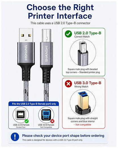 SNANSHI USB Printer Cable 6ft, Nylon Braided Printer Cable to USB Stable Wired - Image 6
