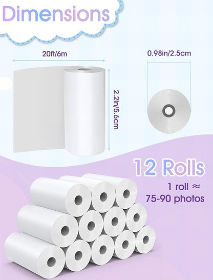12 Rolls Kids Camera Paper Roll Refill, QIIYNTE Thermal Paper - Image 2