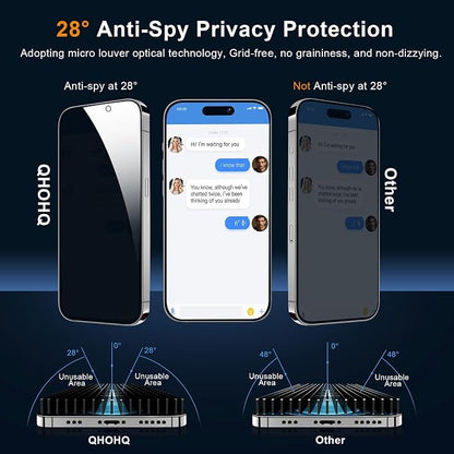 QHOHQ for iPhone 16 Pro Max Privacy Screen Protector + Camera Lens Protector - Image 2