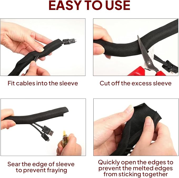 Black Braided Cable Management Sleeves Wire Loom Tubing Cord Protector - Image 8