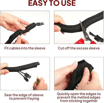 Black Braided Cable Management Sleeves Wire Loom Tubing Cord Protector - Image 8
