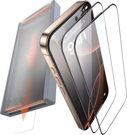 3 Pack for iPhone 16 Tempered Glass Screen Protector, Dust Free CABIN, Auto by FUNCATGLOBAL