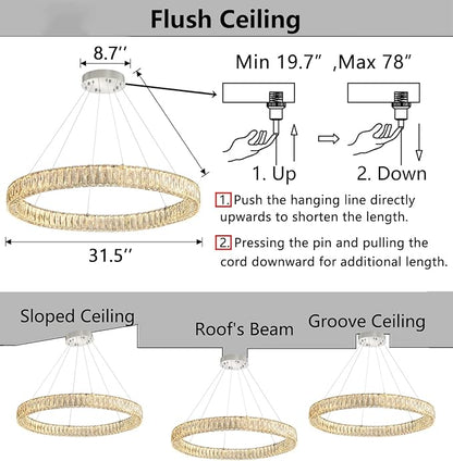 HAIXIANG Modern Crystal Chandelier Dimmable LED Ring Pendant Chandeliers Light - Image 2