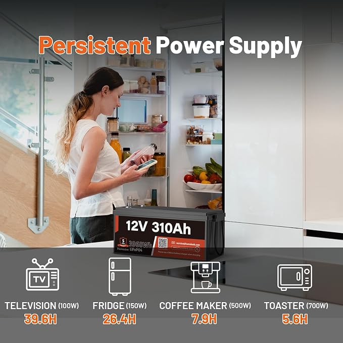 12V 310Ah LiFePO4 Lithium Battery 2PCS– Max. 3968Wh, 15000+ Deep Cycle Battery - Image 6